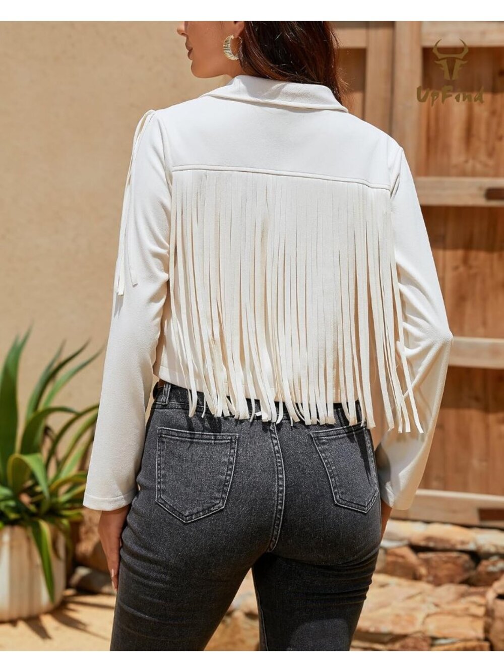 Women's Beige Fringe Faux Suede Leather Jackets Fashion Fall Western Tassel - Picture 2 of 6